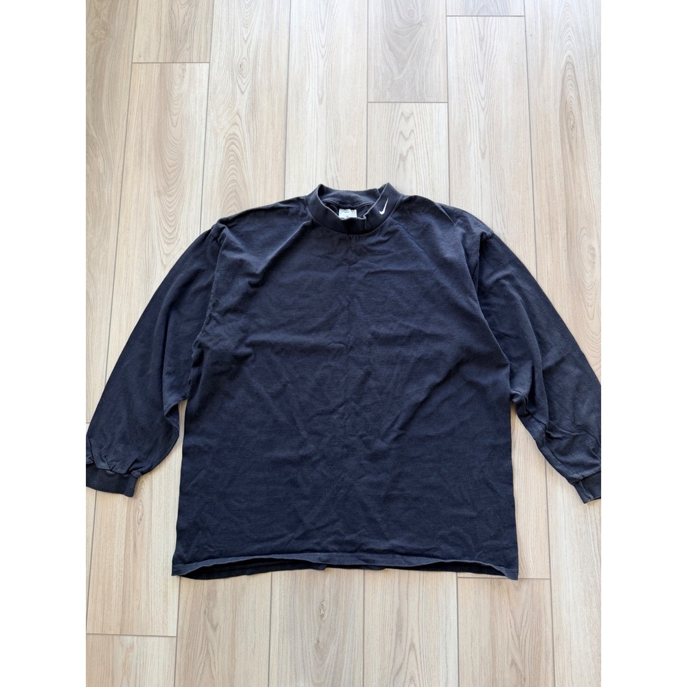 Vintage Nike Mock Neck Shirt Mens XXL Black Embroidered Swoosh Long Sleeve Tee